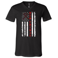 Red Friday Distressed Ribbon US Flag Support Veterans V-Neck T-Shirt