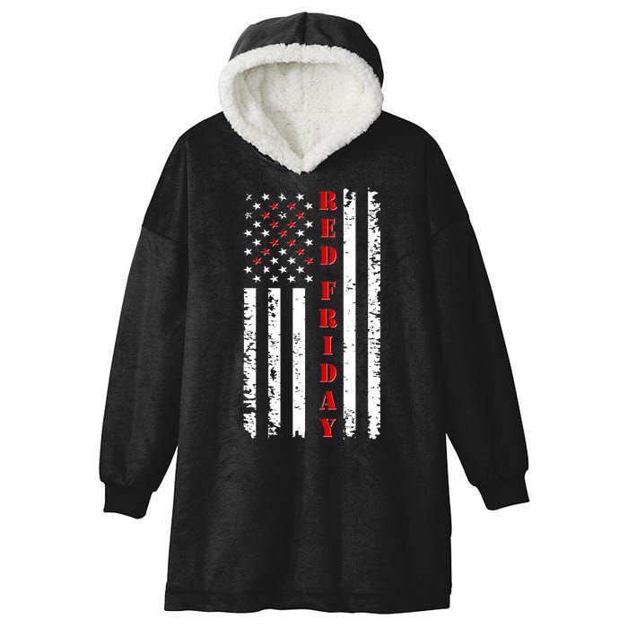 Red Friday Distressed Ribbon US Flag Support Veterans Hooded Wearable Blanket