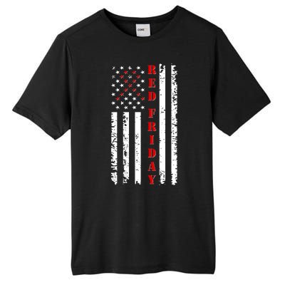 Red Friday Distressed Ribbon US Flag Support Veterans Tall Fusion ChromaSoft Performance T-Shirt