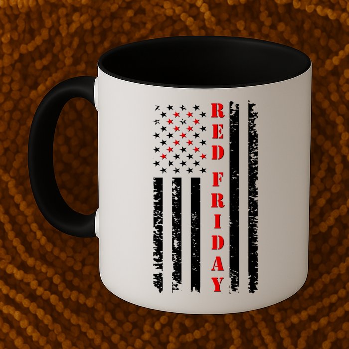 Red Friday Distressed Ribbon US Flag Support Veterans Mug
