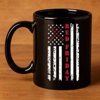 Red Friday Distressed Ribbon US Flag Support Veterans 11oz C Handle Ceramic Mug