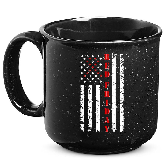 Red Friday Distressed Ribbon US Flag Support Veterans 15oz Campfire Ceramic Mug
