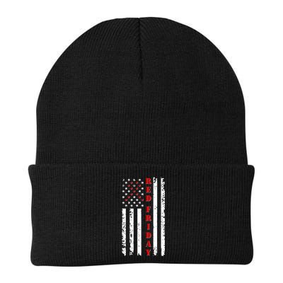 Red Friday Distressed Ribbon US Flag Support Veterans Beanie