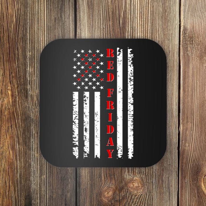 Red Friday Distressed Ribbon US Flag Support Veterans Coaster