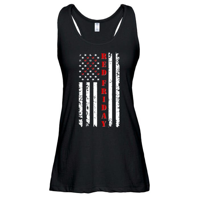 Red Friday Distressed Ribbon US Flag Support Veterans Ladies Essential Flowy Tank