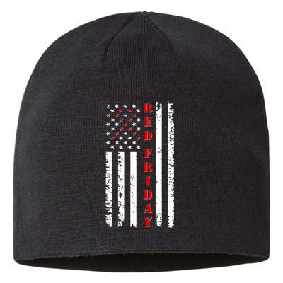 Red Friday Distressed Ribbon US Flag Support Veterans Sustainable Beanie