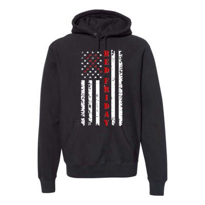 Red Friday Distressed Ribbon US Flag Support Veterans Premium Hoodie