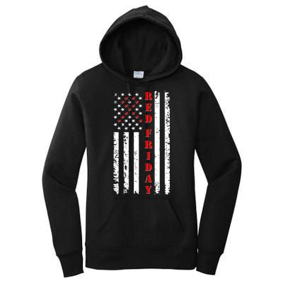 Red Friday Distressed Ribbon US Flag Support Veterans Women's Pullover Hoodie