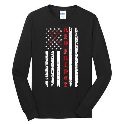 Red Friday Distressed Ribbon US Flag Support Veterans Tall Long Sleeve T-Shirt