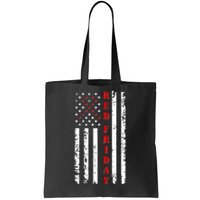 Red Friday Distressed Ribbon US Flag Support Veterans Tote Bag