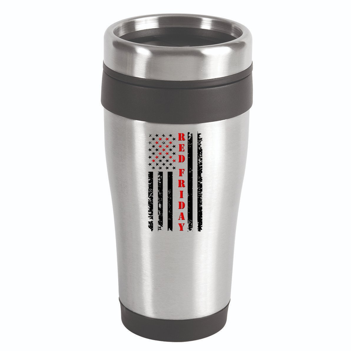 Red Friday Distressed Ribbon US Flag Support Veterans 16oz Travel Tumbler