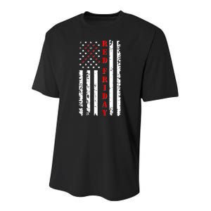 Red Friday Distressed Ribbon US Flag Support Veterans Youth Performance Sprint T-Shirt