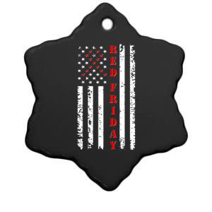 Red Friday Distressed Ribbon US Flag Support Veterans Ceramic Star Ornament