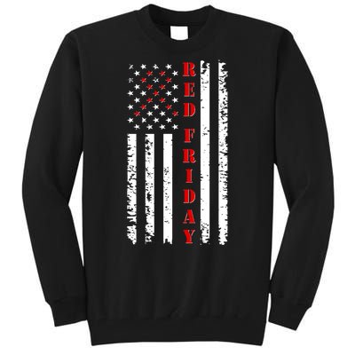 Red Friday Distressed Ribbon US Flag Support Veterans Tall Sweatshirt