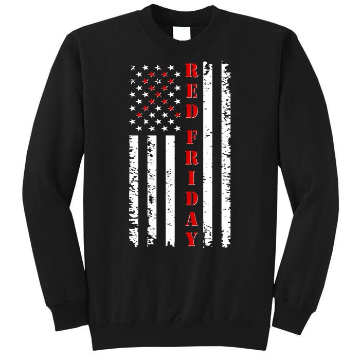 Red Friday Distressed Ribbon US Flag Support Veterans Tall Sweatshirt