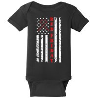 Red Friday Distressed Ribbon US Flag Support Veterans Baby Bodysuit