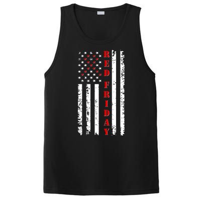 Red Friday Distressed Ribbon US Flag Support Veterans PosiCharge Competitor Tank