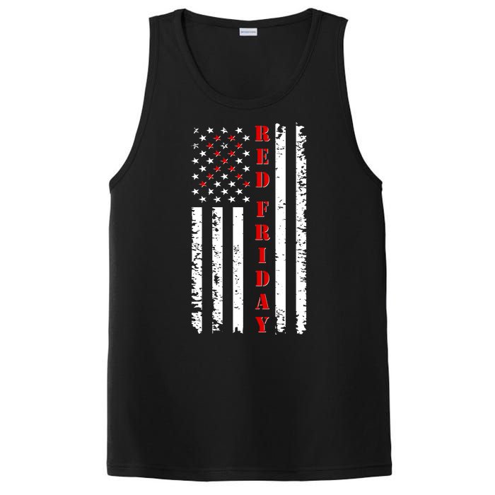 Red Friday Distressed Ribbon US Flag Support Veterans PosiCharge Competitor Tank