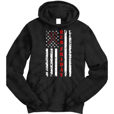 Red Friday Distressed Ribbon US Flag Support Veterans Tie Dye Hoodie