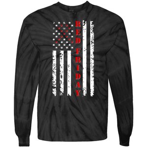 Red Friday Distressed Ribbon US Flag Support Veterans Tie-Dye Long Sleeve Shirt