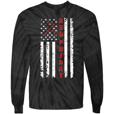 Red Friday Distressed Ribbon US Flag Support Veterans Tie-Dye Long Sleeve Shirt