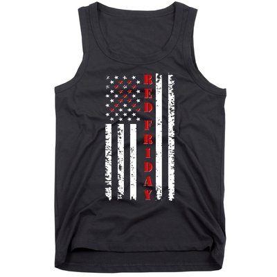 Red Friday Distressed Ribbon US Flag Support Veterans Tank Top