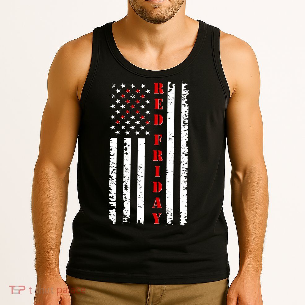 Red Friday Distressed Ribbon US Flag Support Veterans Tank Top