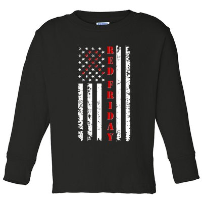 Red Friday Distressed Ribbon US Flag Support Veterans Toddler Long Sleeve Shirt