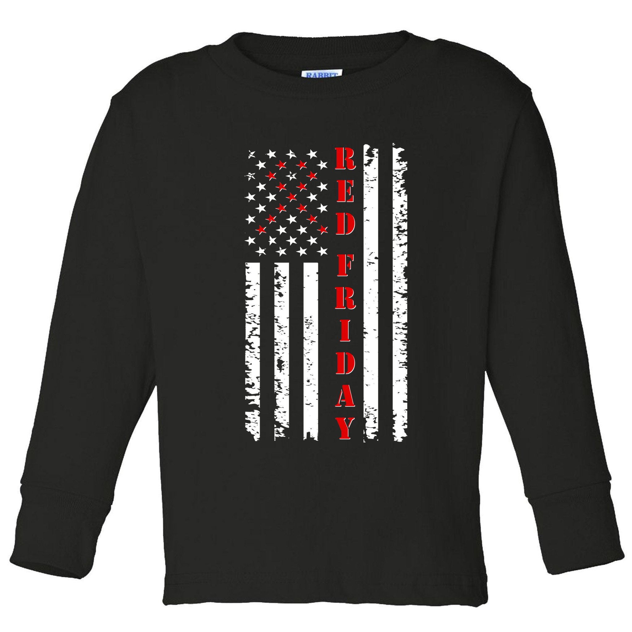 Red Friday Distressed Ribbon US Flag Support Veterans Toddler Long Sleeve Shirt
