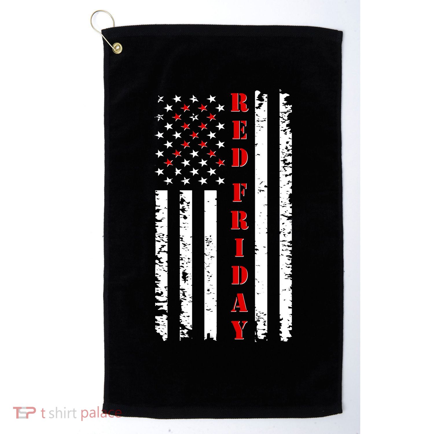 Red Friday Distressed Ribbon US Flag Support Veterans Golf Towel