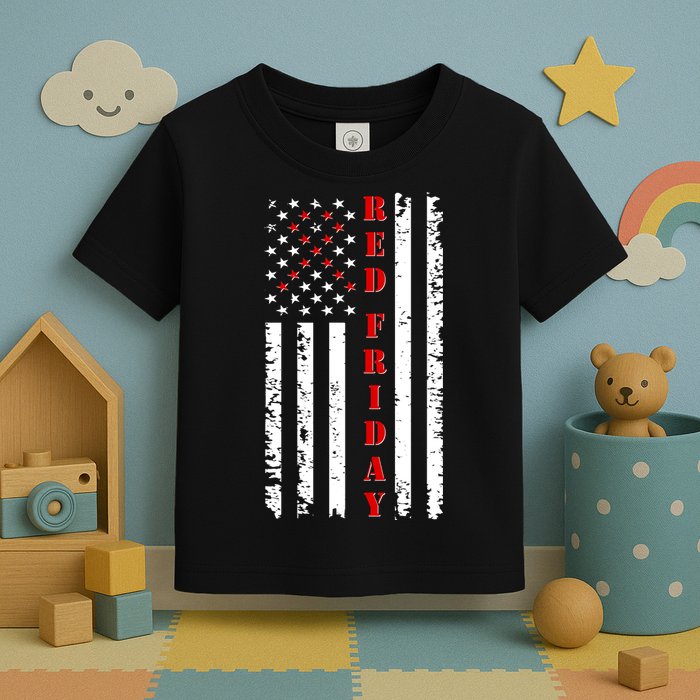 Red Friday Distressed Ribbon US Flag Support Veterans Toddler T-Shirt