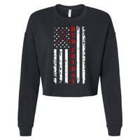 Red Friday Distressed Ribbon US Flag Support Veterans Cropped Pullover Crew