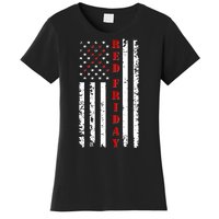 Red Friday Distressed Ribbon US Flag Support Veterans Women's T-Shirt