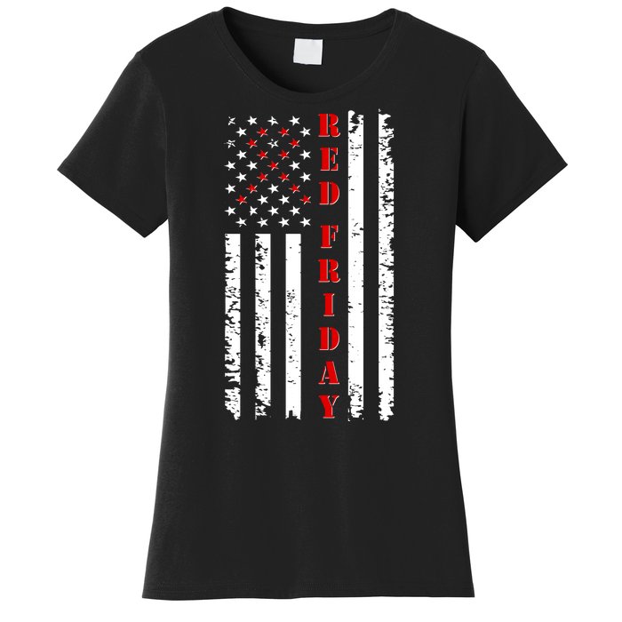 Red Friday Distressed Ribbon US Flag Support Veterans Women's T-Shirt