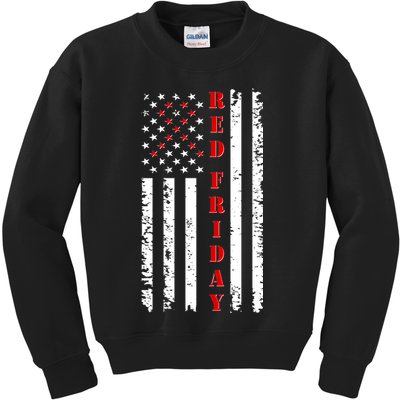 Red Friday Distressed Ribbon US Flag Support Veterans Kids Sweatshirt