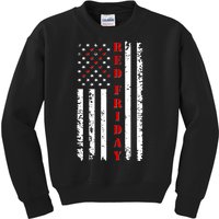 Red Friday Distressed Ribbon US Flag Support Veterans Kids Sweatshirt