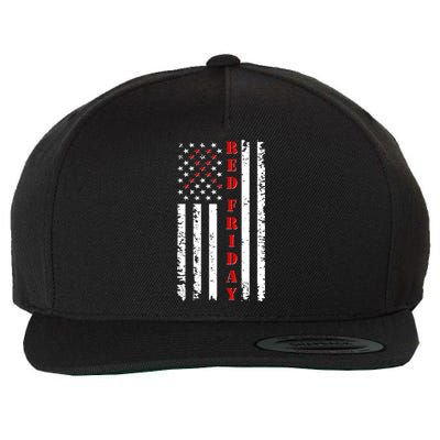 Red Friday Distressed Ribbon US Flag Support Veterans Wool Snapback Cap