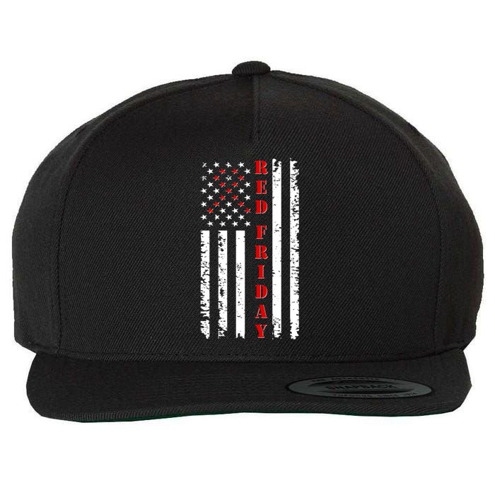 Red Friday Distressed Ribbon US Flag Support Veterans Wool Snapback Cap