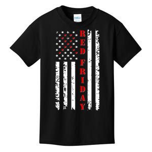 Red Friday Distressed Ribbon US Flag Support Veterans Kids T-Shirt