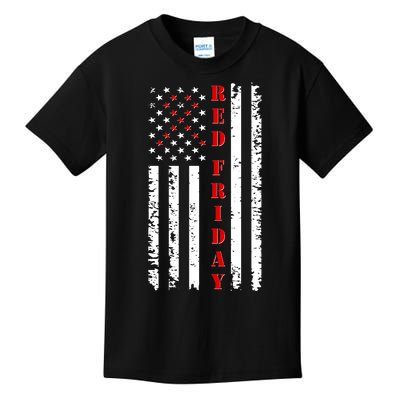 Red Friday Distressed Ribbon US Flag Support Veterans Kids T-Shirt