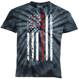 Red Friday Distressed Ribbon US Flag Support Veterans Kids Tie-Dye T-Shirt