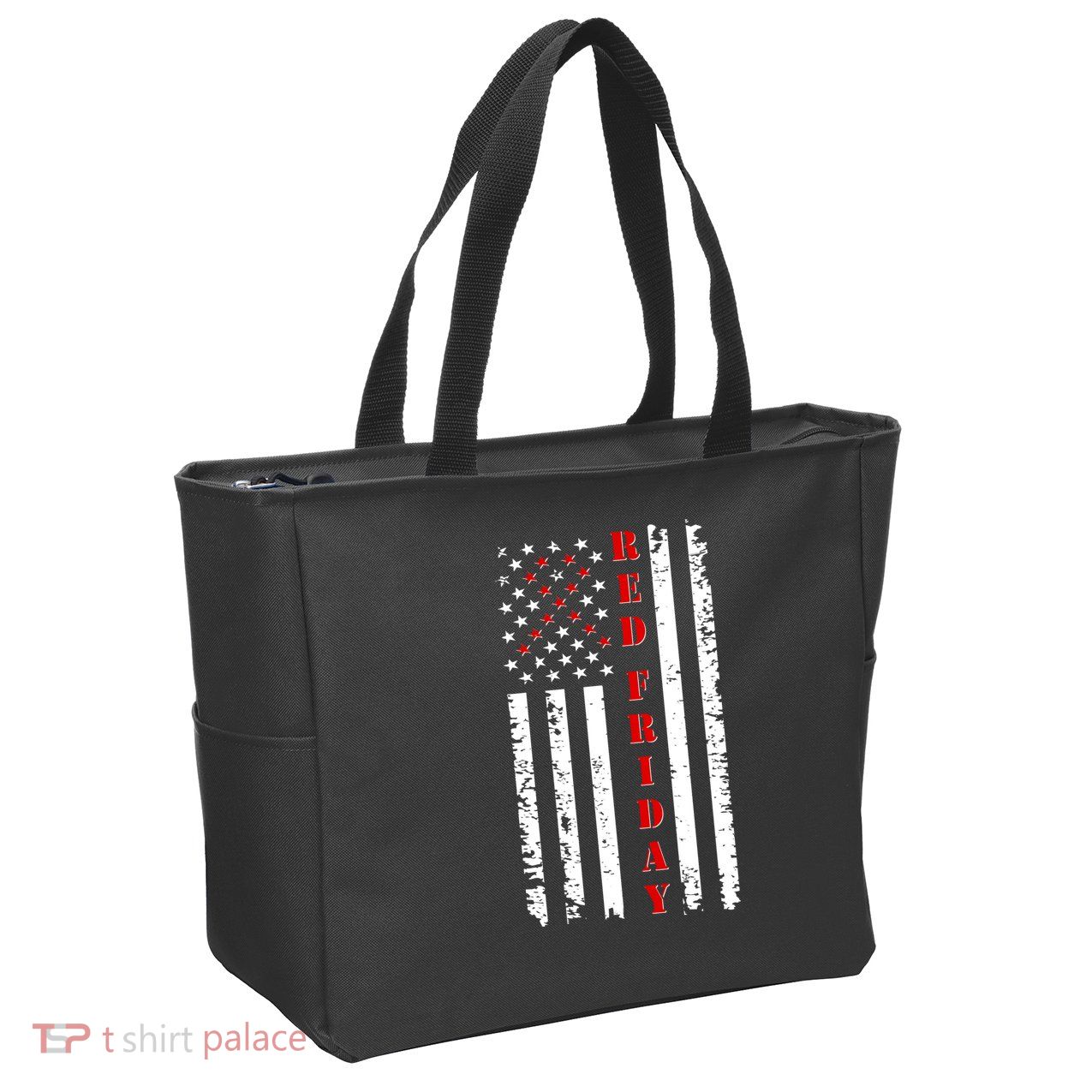 Red Friday Distressed Ribbon US Flag Support Veterans Zip Tote Bag