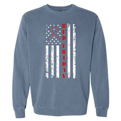 Red Friday Distressed Ribbon US Flag Support Veterans Garment-Dyed Sweatshirt