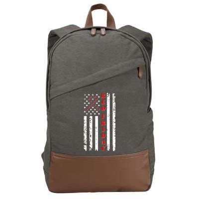 Red Friday Distressed Ribbon US Flag Support Veterans Cotton Canvas Backpack