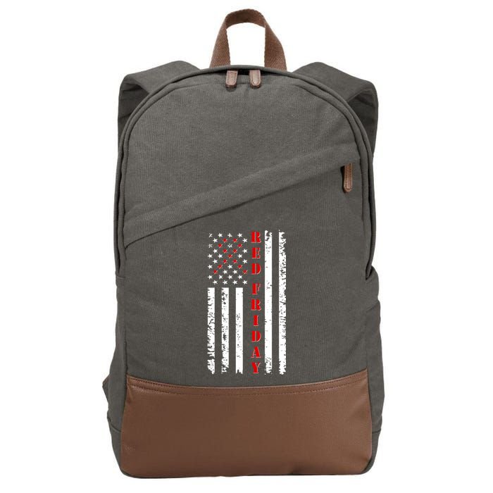 Red Friday Distressed Ribbon US Flag Support Veterans Cotton Canvas Backpack