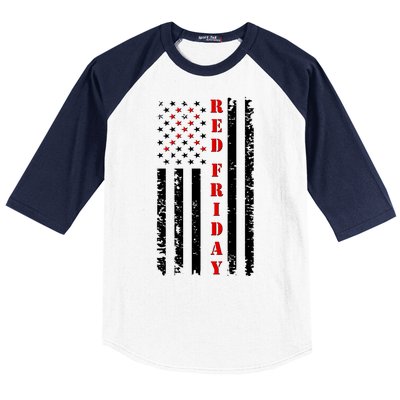 Red Friday Distressed Ribbon US Flag Support Veterans Baseball Sleeve Shirt