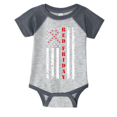 Red Friday Distressed Ribbon US Flag Support Veterans Infant Baby Jersey Bodysuit