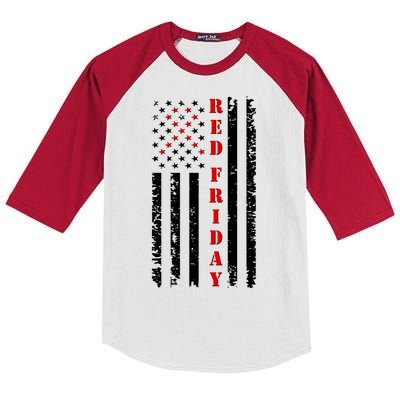 Red Friday Distressed Ribbon US Flag Support Veterans Kids Colorblock Raglan Jersey