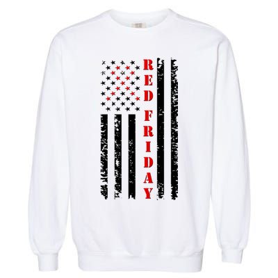Red Friday Distressed Ribbon US Flag Support Veterans Garment-Dyed Sweatshirt