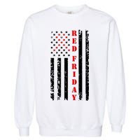 Red Friday Distressed Ribbon US Flag Support Veterans Garment-Dyed Sweatshirt